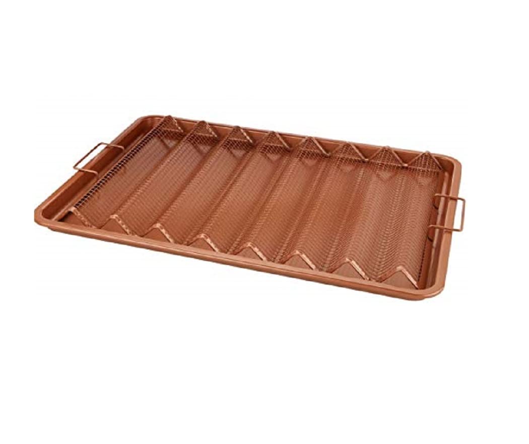 CopperChef Non-stick Baking Sheet/Air Frier/Toaster Oven Pan with Free Crisper/Bacon Crisper, Copper Finish