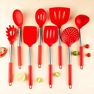 Silicone Kitchen Utensil Set with Stainless Steel Handles