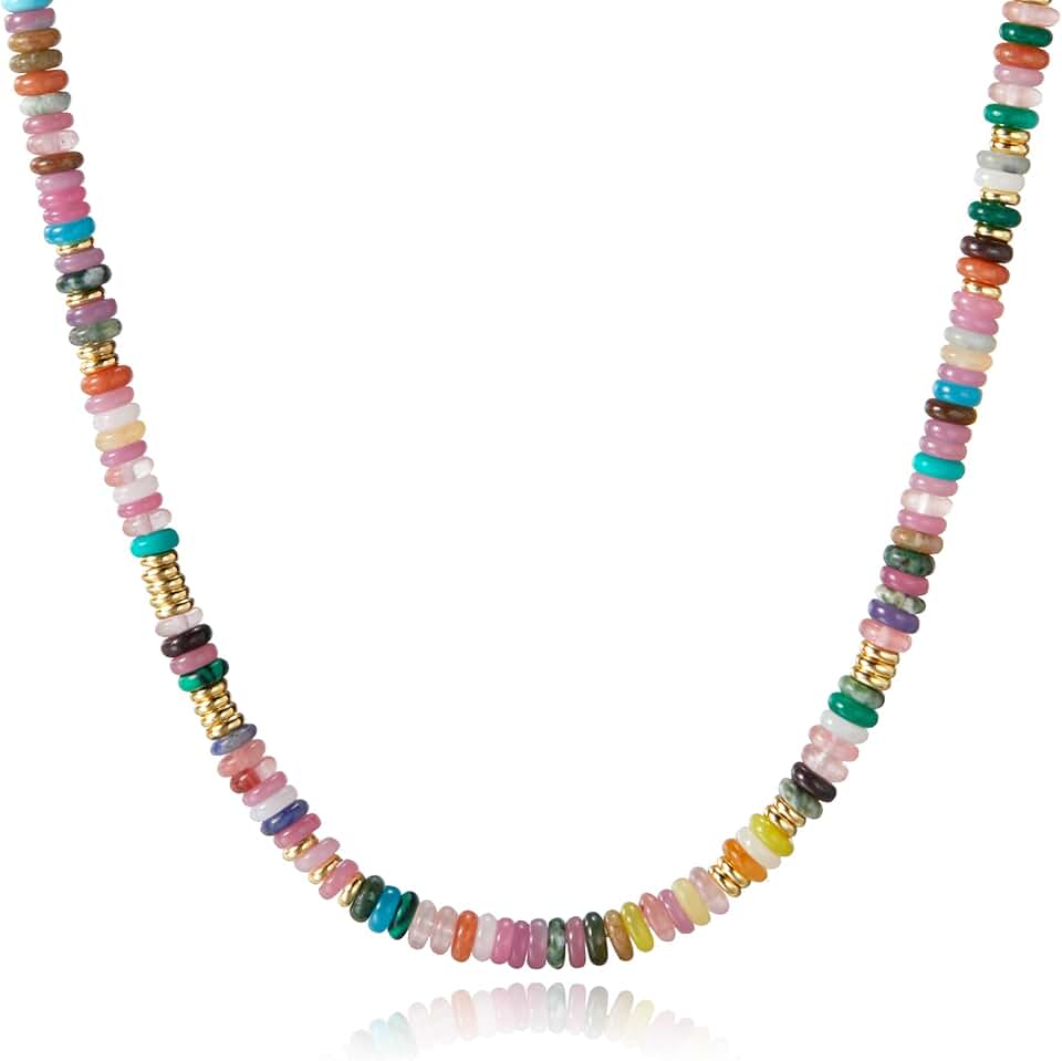Boho Beaded Choker Necklace with Gemstones and Pearls