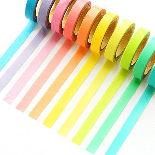 Multicolor Washi Tape, 10 Rolls, 0.7cm x 5m