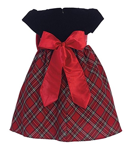 Baby Girls Red Black Velvet Plaid Holiday Fall   Girls Dress 510 Size S
