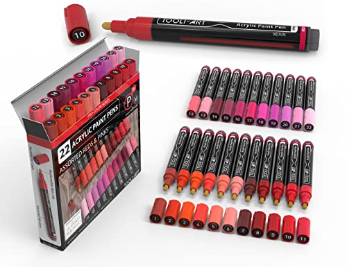 22 Acrylic Paint Markers Set 3mm Medium Tip Red Tones