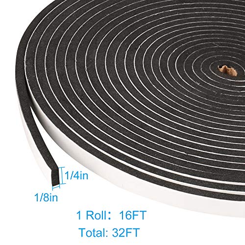 2 Rolls Weather Stripping,1/4 Inch Wide X 1/8 Inch Thick Foam Seal Tape High Density Foam Strip Self Adhesive,Closed Cell Foam Tape Seal Strip,16 Feet Long Each