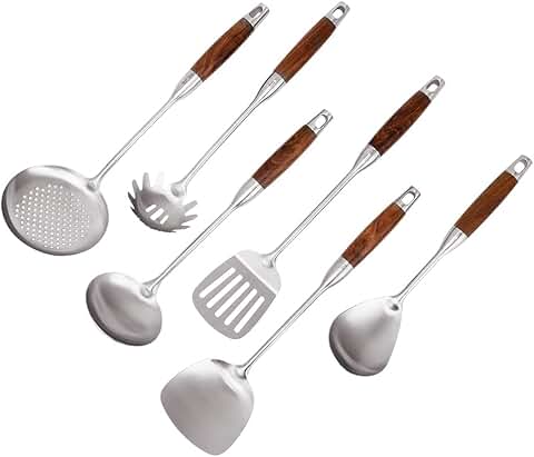 6-Piece Stainless Steel Kitchen Utensils with Wood Handles