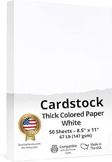 White cardstock paper, 50 sheets, 8.5x11 inches