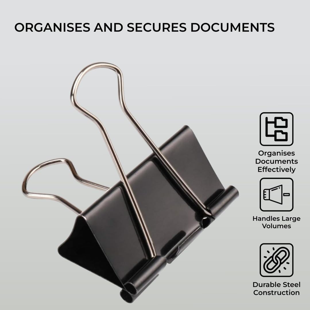 Large Black Jumbo Foldback Clips for Paper and Photos
