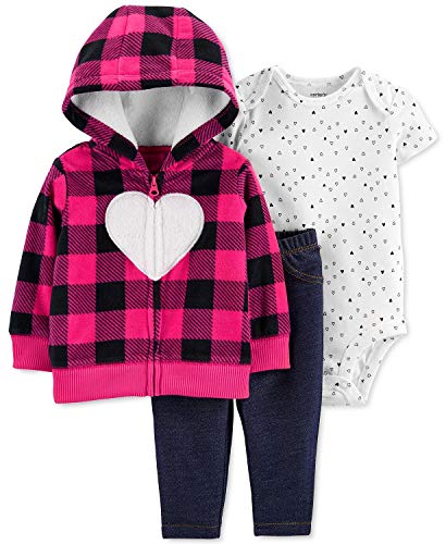 Baby Infant Heartfelt Plaid 3-Piece Leggings Set Outfit - Fuchsia