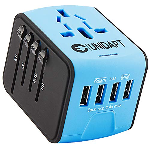 Universal travel adapter with 4 USB ports and European plug