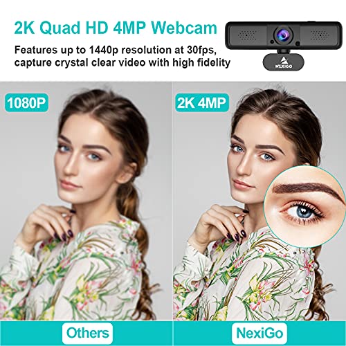 N650 2K 4MP Zoomable Webcam with Privacy Cover & Dual Microphone, 3X Digital Zoom, 95-Degree Viewing, Quad HD Business USB Camera for Online Class, Zoom Skype Facetime OBS Teams