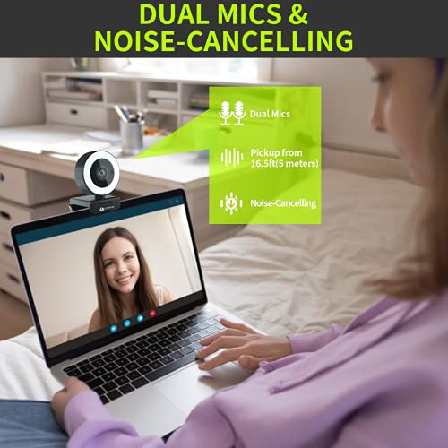 H200 2K Webcam with Light for PC with Microphone and Adjustable Brightness, Comes with Privacy Cover and Remote Control, Zoomable UBS Web Camera for Online Teaching, FaceTime, PC/Mac/Laptop