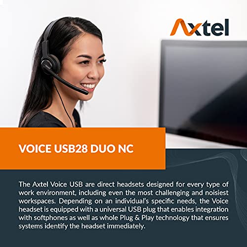 Voice USB28 HD Duo NC - Stereo USB Connection Headset with Noise Cancelling, Plug & Play for VoIP Softphone, Skype. Automatically Detectable, Automatic Gain Control Technology - Black