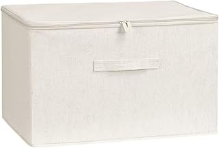 Set of 3 Beige Cotton Linen Collapsible Storage Bins