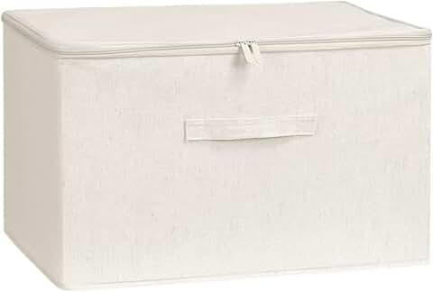 Set of 3 Beige Cotton Linen Collapsible Storage Bins