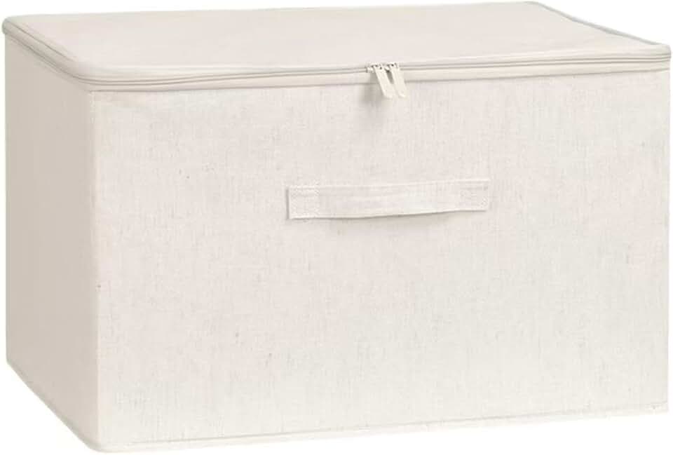 Set of 3 Beige Cotton Linen Collapsible Storage Bins