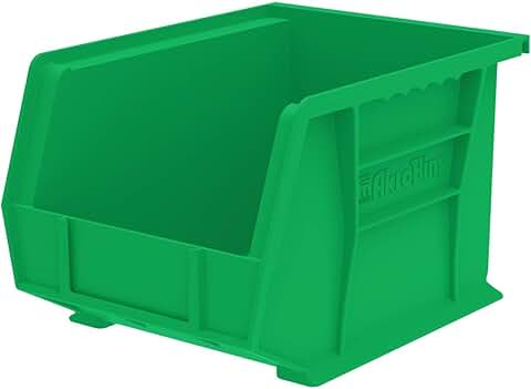 Stackable Green Plastic Storage Bins, 6-Pack