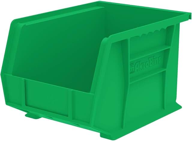 Stackable Green Plastic Storage Bins, 6-Pack