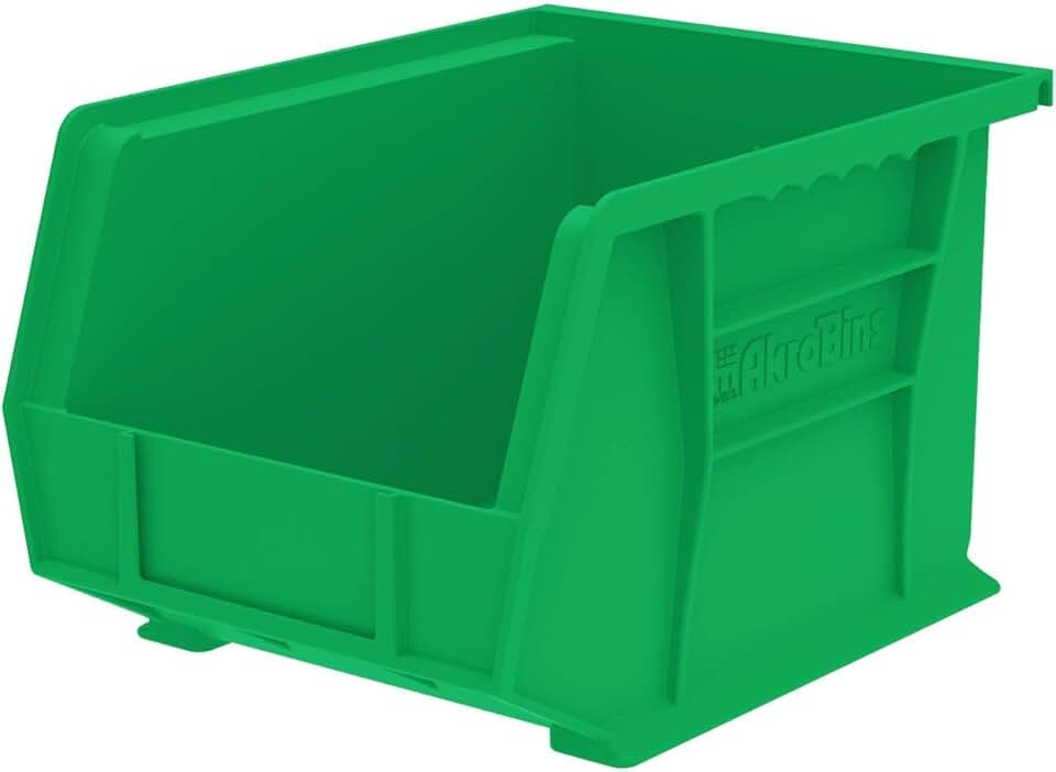 Stackable Green Plastic Storage Bins, 6-Pack