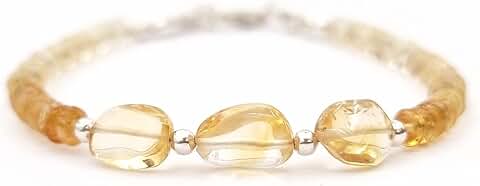 Yellow Citrine Gemstone Bracelet with Silver Beads for Women