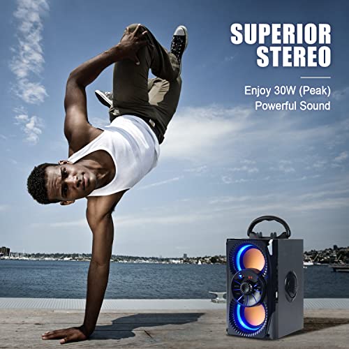 Bluetooth Speaker, Portable Wireless Speakers with Lights, 2 Double Subwoofer Heavy Bass, 2 Loud Speaker, FM Radio, SD Player, Remote, Suitable for Travel, Indoor and Outdoor