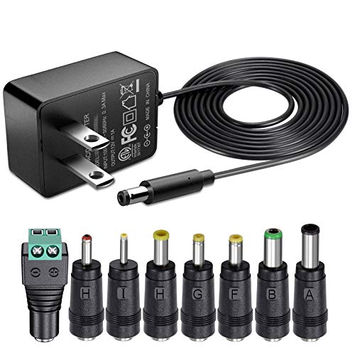 12V 1A AC Adapter Charger Replacement w/8 Tips, Regulated Power Supply Cord for LED Strip Light, CCTV Camera, BT Speaker, GPS, Webcam, Router, DC12V Transformer with ETL Certificate