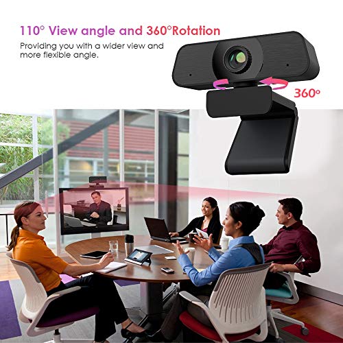 2K PC Webcam with Microphone,Desktop Computer USB Camera with Privacy Cover and Tripod, Noise Reduction,110-degree Wide Angle, Plug and Play for Live Streaming, Online Class
