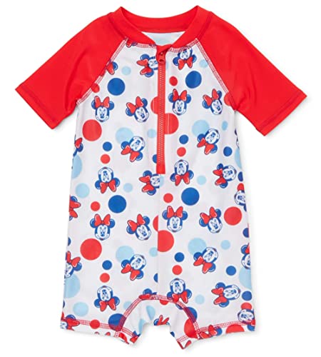 Minnie Mouse Baby Girls One-Piece Rashguard Swimsuit (0/3 Months) Blue