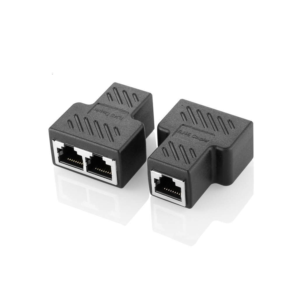 RJ45 Splitter Connectors Adapter 1 to 2 Ethernet Splitter Coupler Double Socket HUB Interface Contact Modular Plug Connect Network LAN Internet Cat5 Cat6 Cable 2 Pack (CAN'T RUN BOTH AT THE SAME TIME)