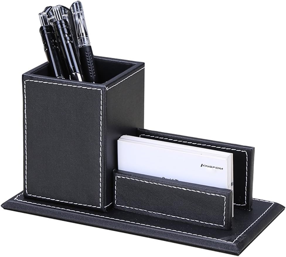 Five-piece black desk organizer set with accessories
