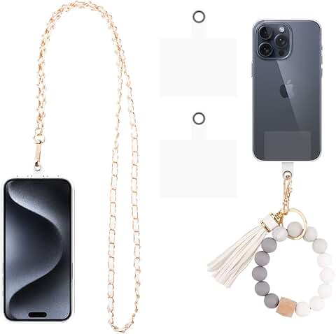 White Detachable Cell Phone Lanyard with Wrist Strap and Tether Tabs