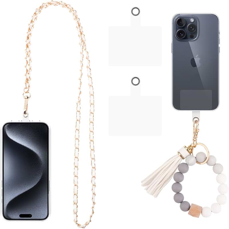 White Detachable Cell Phone Lanyard with Wrist Strap and Tether Tabs