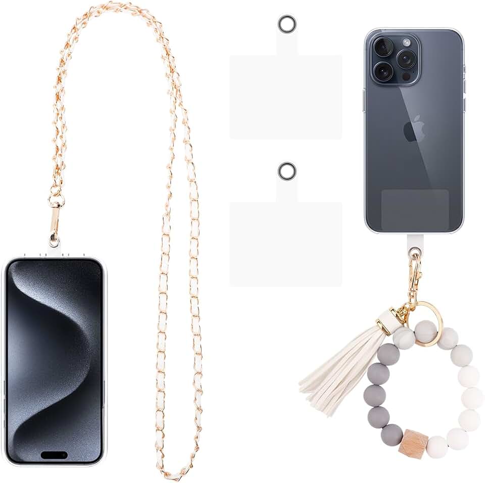 White Detachable Cell Phone Lanyard with Wrist Strap and Tether Tabs