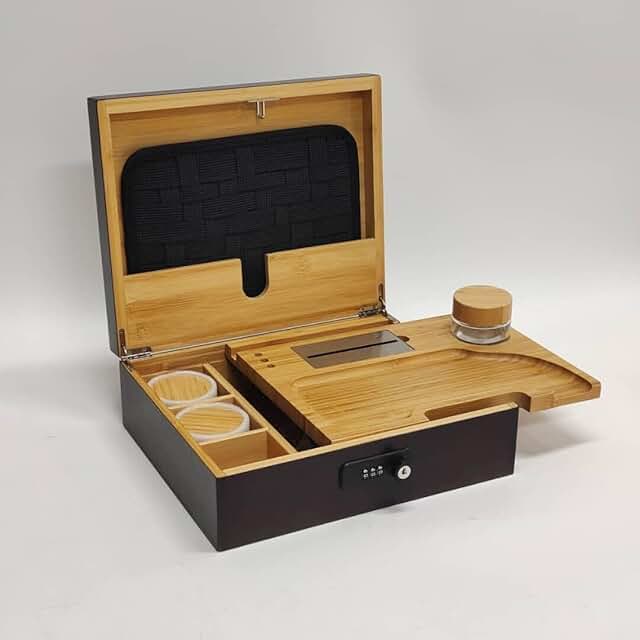 Herb Guard Bamboo Lock Box with Glass Jars