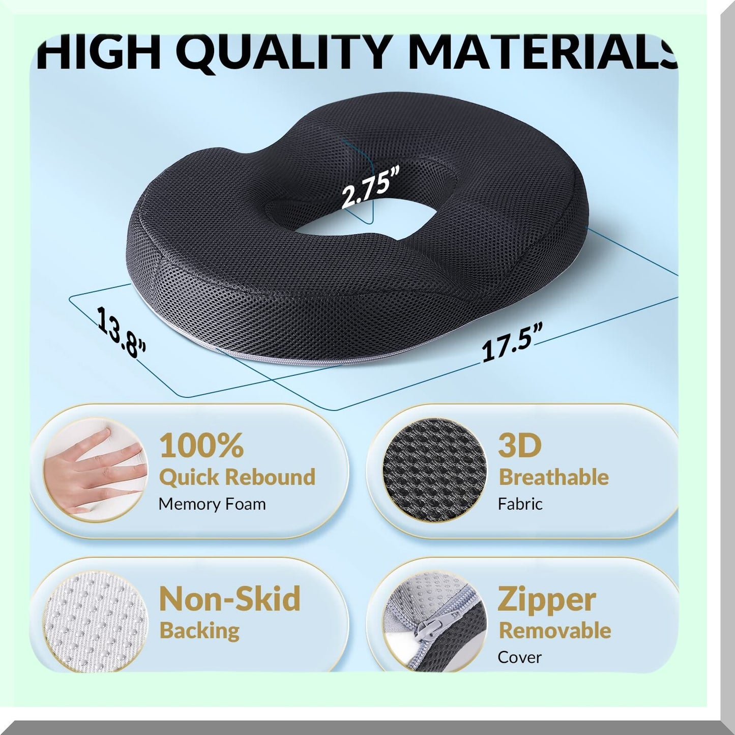 CoolGel Comfort Donut XL - Tailbone Pain Relief Cushion for Hemorrhoids, Postpartum, Pregnancy - Memory Foam Doughnut Seat Pillow for Men and Women
