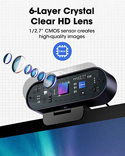 HD 1080P Webcam with Microphone, Pro Streaming Webcam with 6 Layer Anti-Glare Lens 110 Degree Wide Angle Calling View Video for Windows Mac Conferencing Gaming Xbox Skype OBS Twitch YouTube