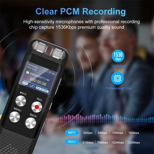 48B Digital Voice Recorder: Voice Activated Recorder with Playback, Audio Recording Device for Lectures Meetings, Dictaphone Sound Tape Recorder with Password | USB