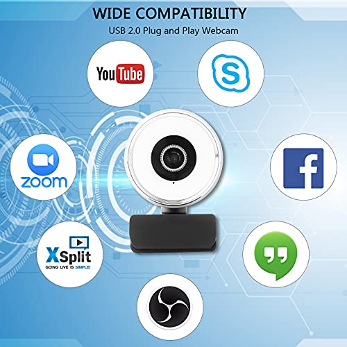 1080P Webcam with Microphone and Privacy Protection, Streaming Camera Built-in 3-Level Adjustable Brightness Ring Light, Autofocus Web Cameras with Tripod for Computers, Laptop, Desktop