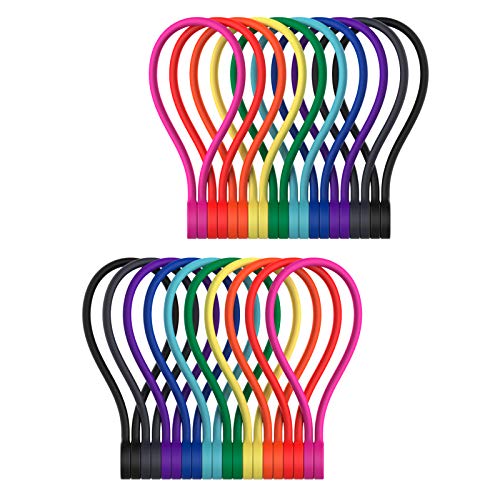 Reusable Silicone Magnetic Cable Ties for Bundling and Organizing, Holding Stuff, Book Markers, Fridge Magnets, or Just for Fun, Assorted Color, 7.16'' (20-Pack, Multi)