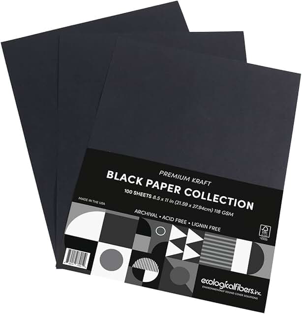 Black Kraft Paper, 8.5 x 11 inches, Pack of 100