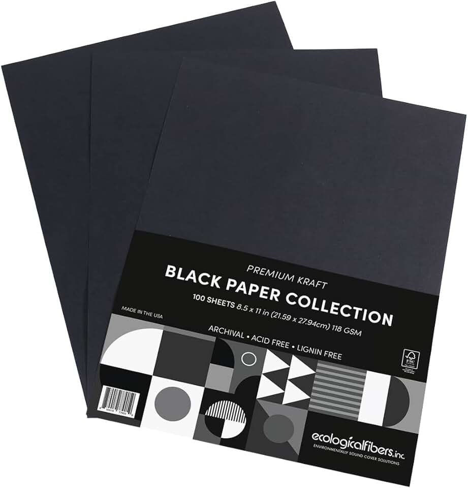 Black Kraft Paper, 8.5 x 11 inches, Pack of 100