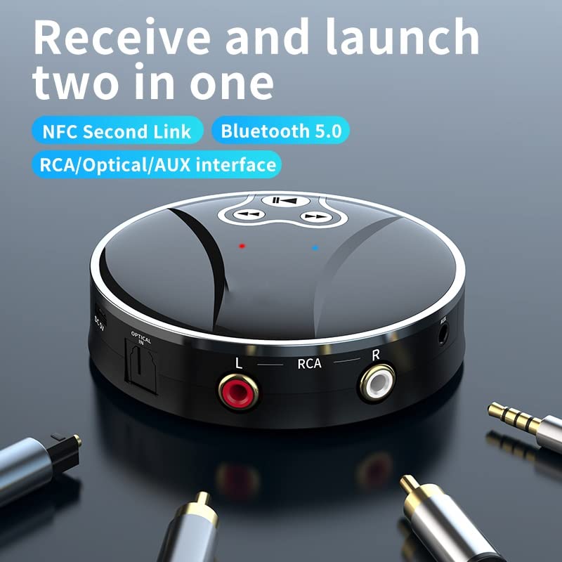 Bluetooth Receiver Transmitter NFC BT 5.0 Wireless Receiver Adapter 3.5mm Audio Receiver Jack RCA Optical Audio Adapter for PC