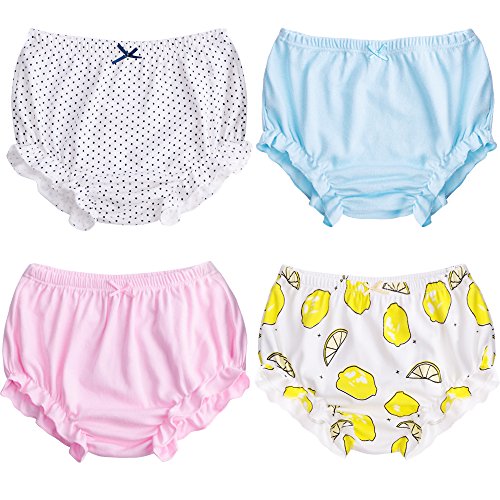 Baby Girl Cotton Panty Diaper Covers, Cute Baby Underwear 4 Pack Classic Ruffle Fancy Bloomers(Color C 90cm (0-1Y))