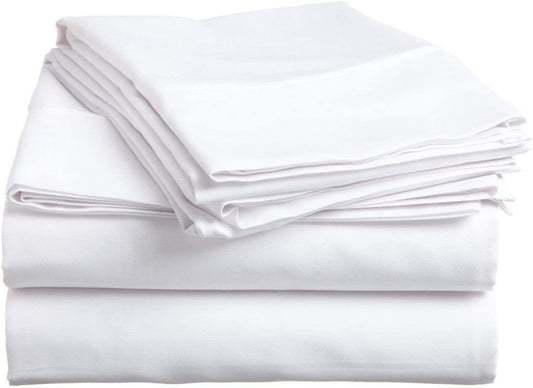 600 Thread Count 4 PCs Bed Sheet Set +30 Inch) Extra Deep Pocket Queen Bed Size, White Solid 100%