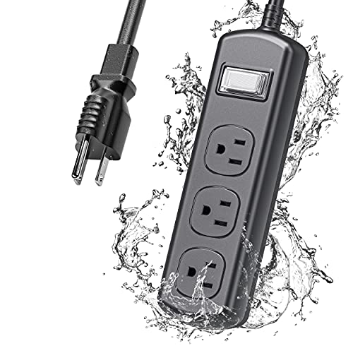 Outdoor Power Strip Weatherproof, 6 FT Extension Cord, Waterproof Surge Protector with 3 Wide Outlets, 1875W Overload Protection, Shockproof Outlet Extender for Kitchen Patio Lights, Black