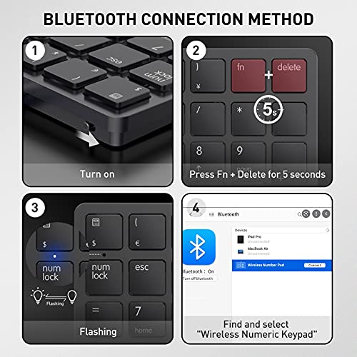 Bluetooth Number Pad, USB Wireless Numeric keypad 26 Keys Portable Mini Financial Accounting Rechargeable Numeric Pad for Laptop Desktop, PC, Surface Pro,Notebook (Black)