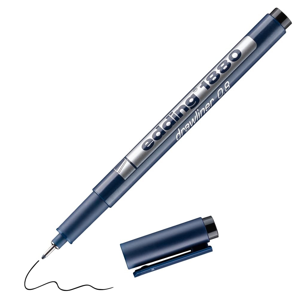 Black fineliner pen, 0.8 mm, for writing and drawing