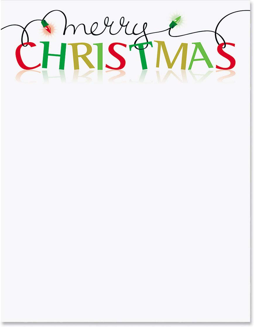 White holiday border paper with colorful lights, 8.5 x 11, 100 sheets