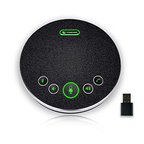 Bluetooth Speakerphone Conference Microphones, Wireless Conference Speaker 360Voice Pick up with 4 AI Noise Cancellation Mics USB/Dongle/Bluetooth Connection 8 Hour Call Time for 8-12 People