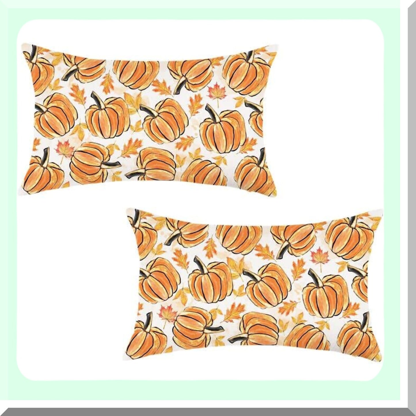Autumn Harvest Pillow Covers - Set of 2 Farmhouse Pumpkin Decorative Cushion Covers for Sofa Couch & Patio - Fall Home Porch Decor 12x20 Inch