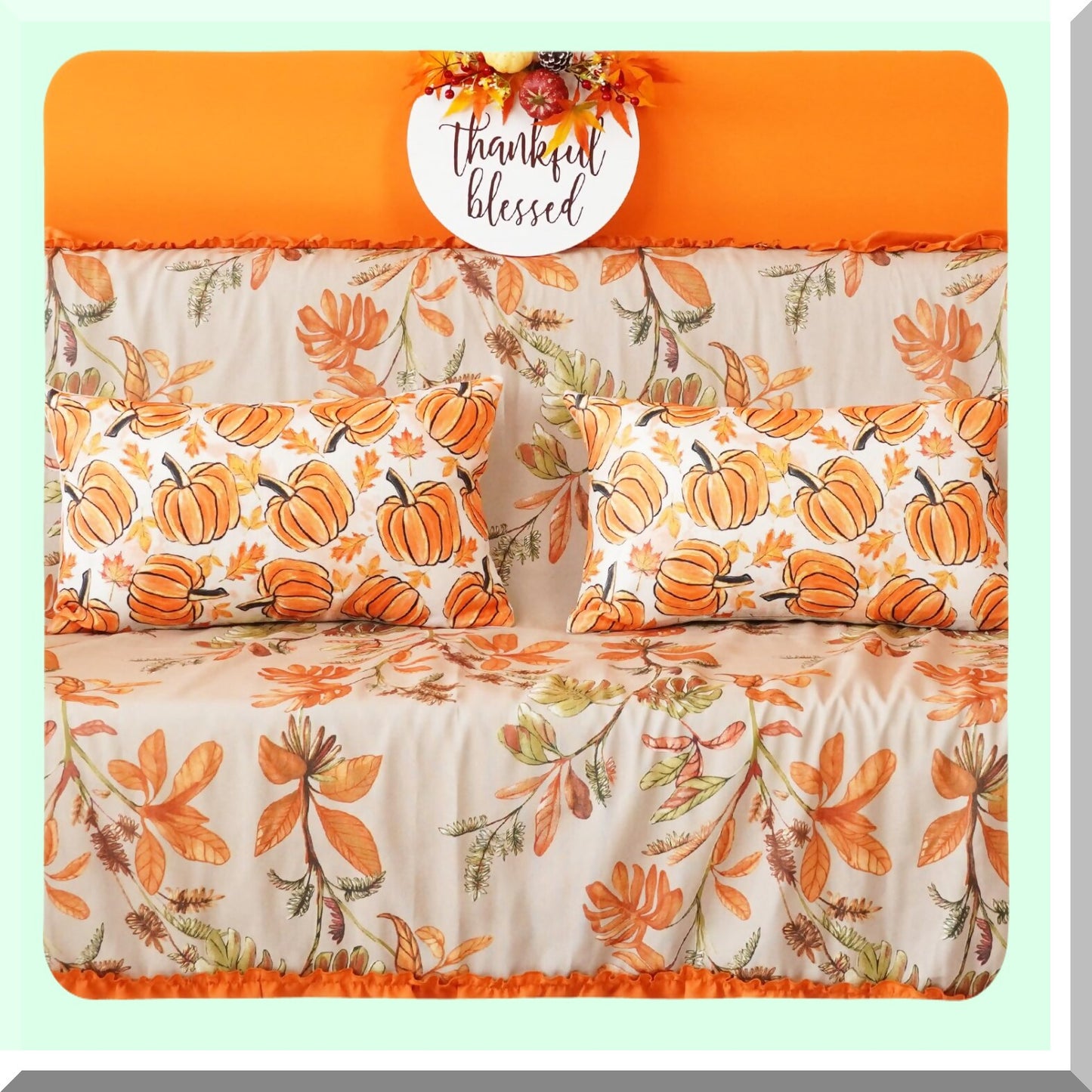 Autumn Harvest Pillow Covers - Set of 2 Farmhouse Pumpkin Decorative Cushion Covers for Sofa Couch & Patio - Fall Home Porch Decor 12x20 Inch