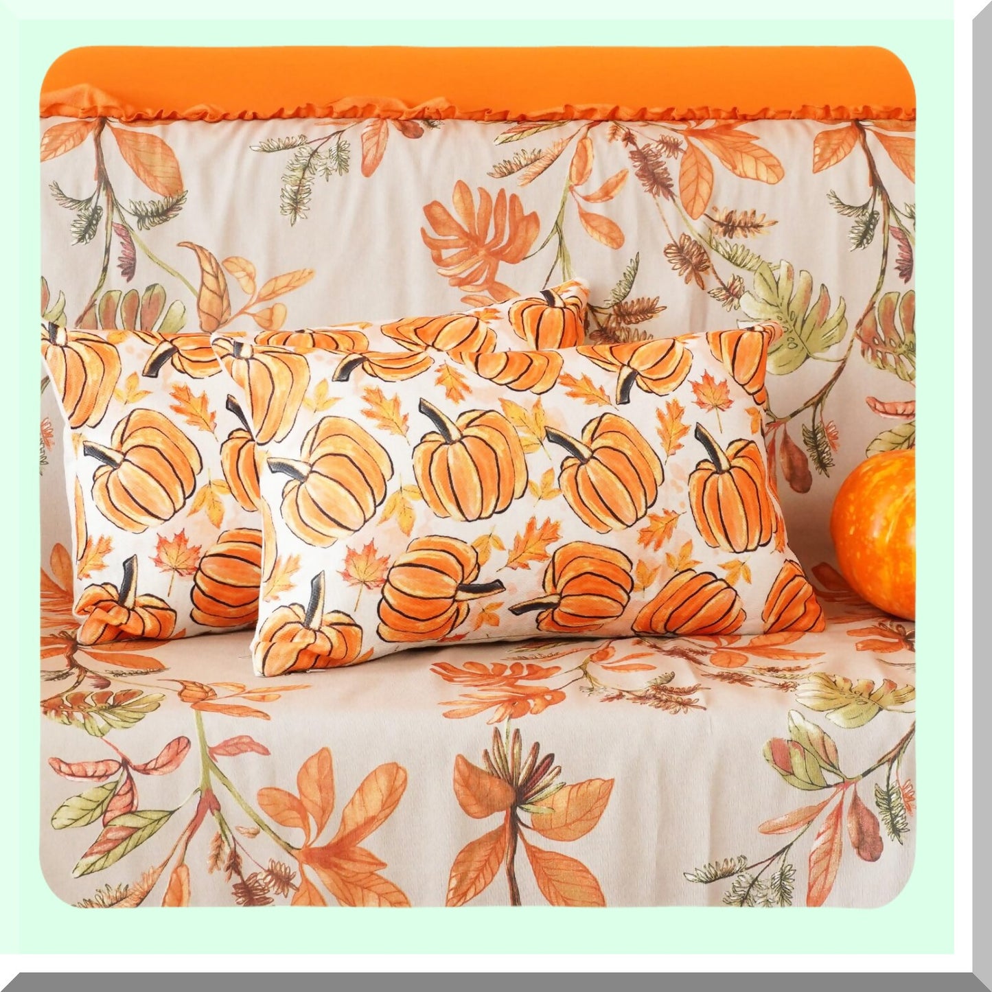Autumn Harvest Pillow Covers - Set of 2 Farmhouse Pumpkin Decorative Cushion Covers for Sofa Couch & Patio - Fall Home Porch Decor 12x20 Inch